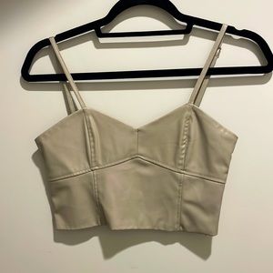 Cream leather crop top